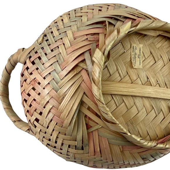 Vintage Cottagecore Rattan Basket Multicolored Ben Rickert Inc Pink Blue Woven - Picture 10 of 12